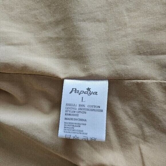 Papaya Vest Womens L Tan Full Zip Studs Pockets Drawstrings Cotton Boho Hippie - Picture 13 of 14